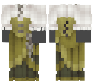 A sage and olive green dress with a bust corset and white, short puff sleeved top and silver decor